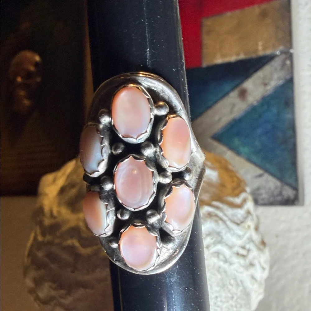 Silver & Mother of Pearl Cluster‎ Ring – Size 8.5 (Tested Sterling)